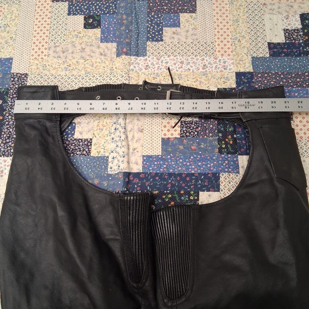 Interstate Leather Black Motorcycle Chaps Size 2XL Adjustable Waist - Picture 6 of 10